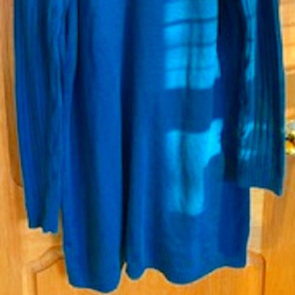 Dennis Basso Long Green Knit Cardigan Sweater Faux Fur Removable Collar Sz: L - Picture 4 of 8